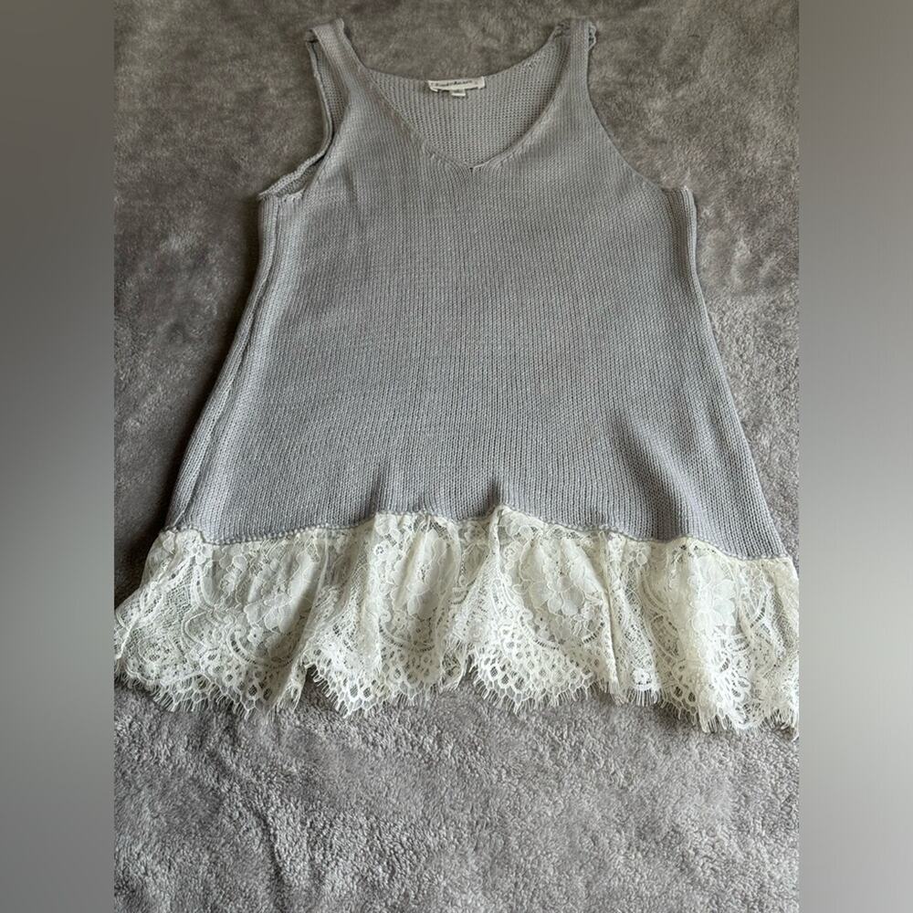 Knitted Sweater Tank Long Lace Trim
